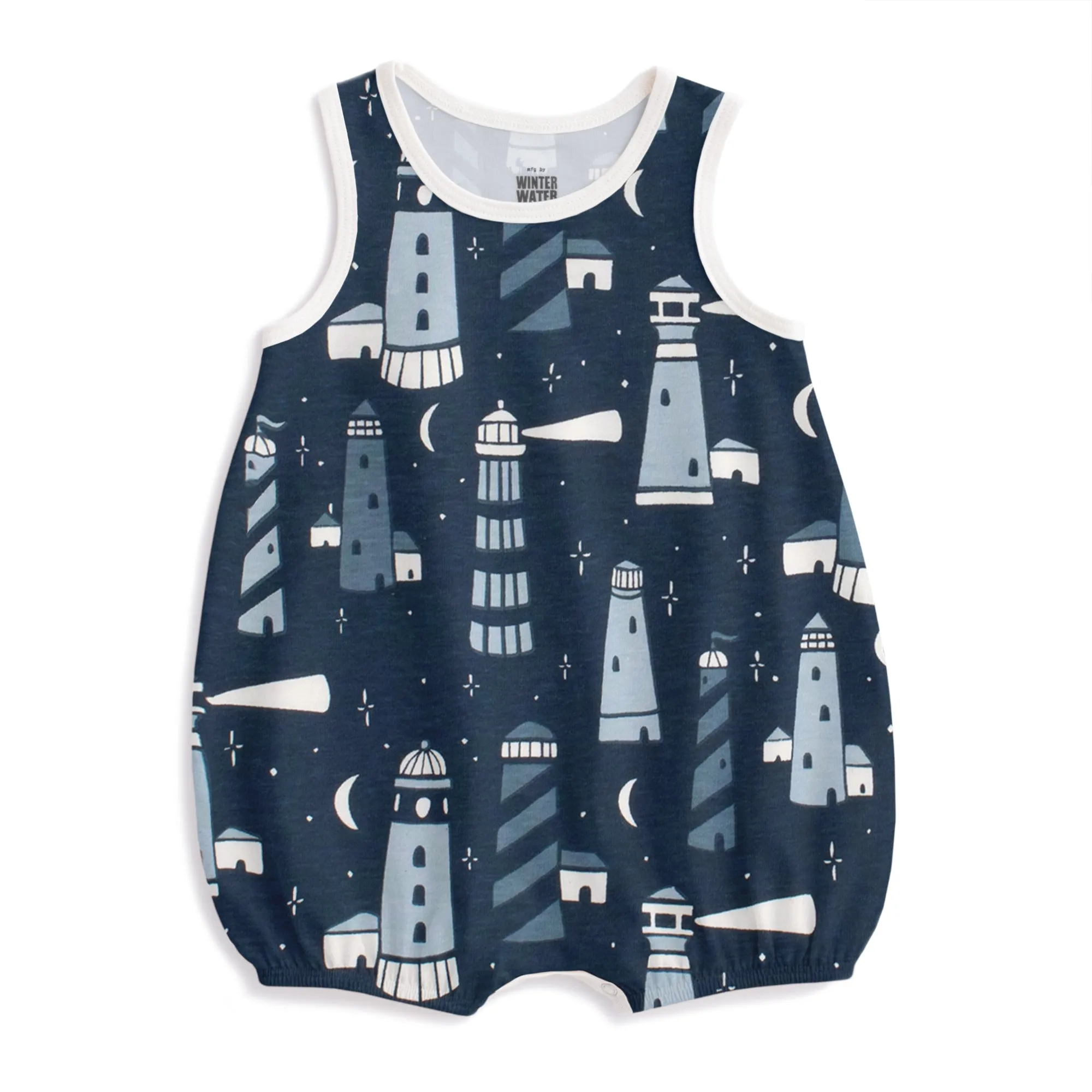 Bubble Romper - Lighthouses Night Sky