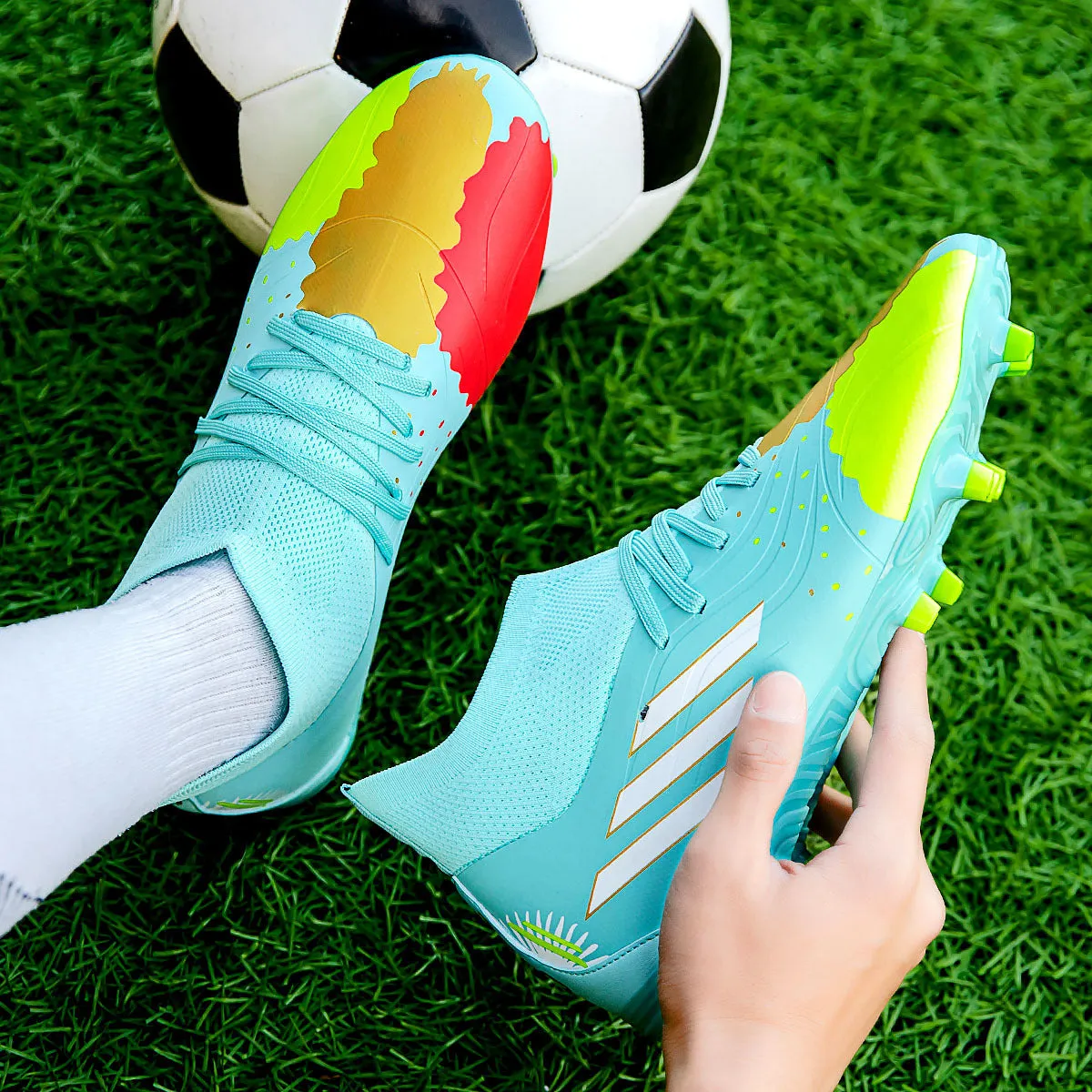 Camouflage High-Top Soccer Cleats with Seamless Design