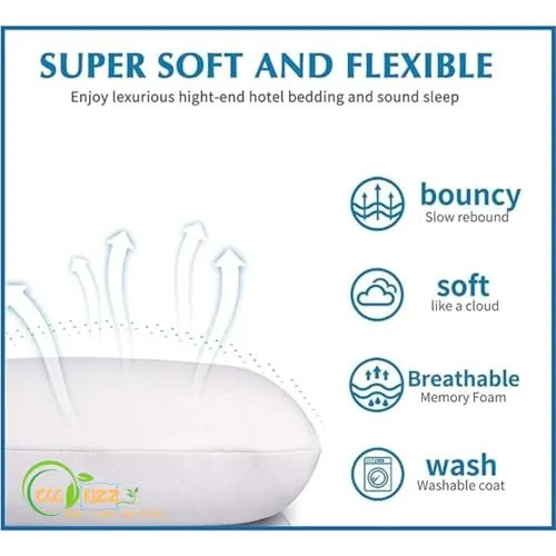 COORIZZ Memory Foam Bed Pillow for Sleeping, Back, 1 Year Warranty Stomach & Side Sleeper Pillow, White Cover- Memory Foam Pillow Size 56cm x 36cm x 9cm