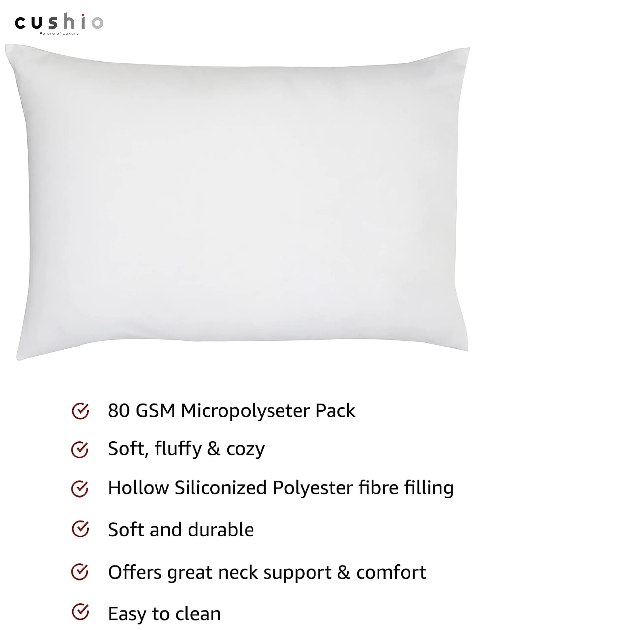 Cushio® White Microfibre Pillow - 27"x17" (Pack of 1) - Enhance Your Sleep Quality | Wake Up Refreshed