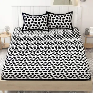 EARTHON 100% PURE COTTON RAJASTHAN JAIPURI SANGANERI PRINT DOUBLE BED SHEETS with 2 PILLOWS COVER| BLACK BEAUTY BED SHEETS for DOUBLE KING SIZE|200 TC (90X108 INCH,BLACK and WHITE)