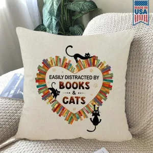 Easily Distracted By Books And Cats Book Lover Gift PIL213