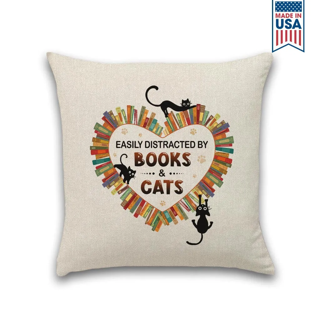 Easily Distracted By Books And Cats Book Lover Gift PIL213