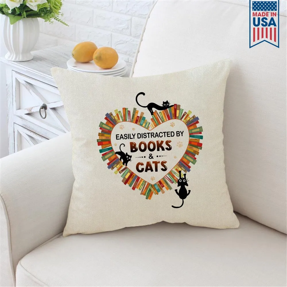 Easily Distracted By Books And Cats Book Lover Gift PIL213