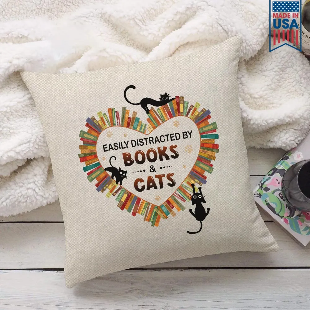 Easily Distracted By Books And Cats Book Lover Gift PIL213