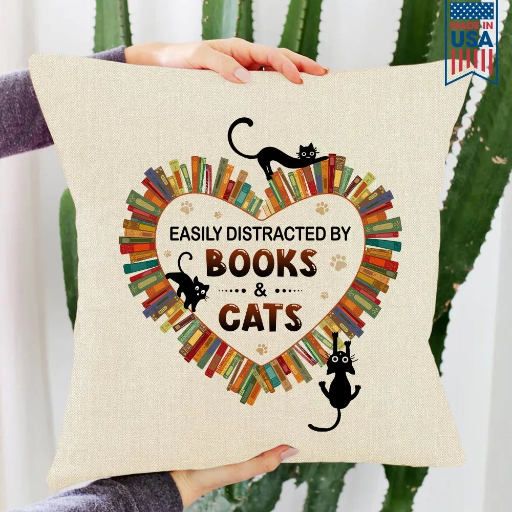 Easily Distracted By Books And Cats Book Lover Gift PIL213