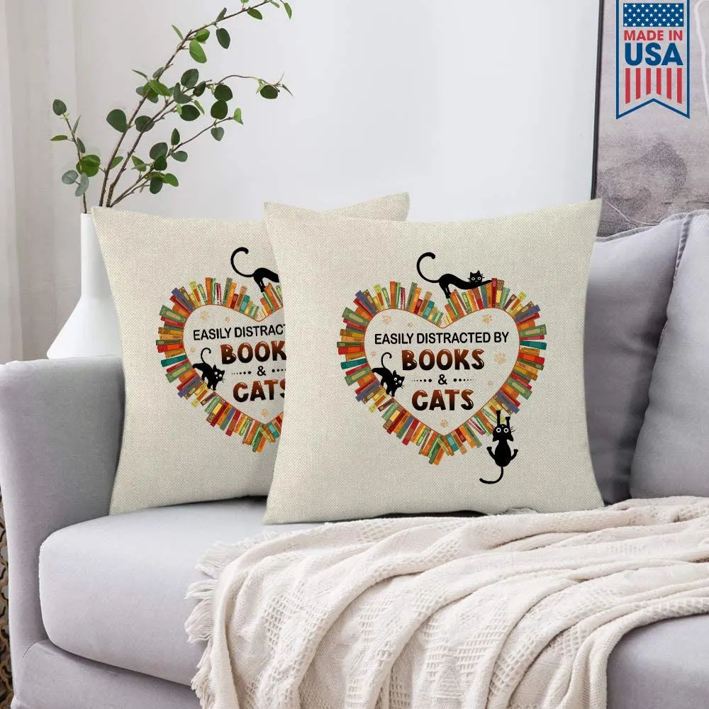 Easily Distracted By Books And Cats Book Lover Gift PIL213