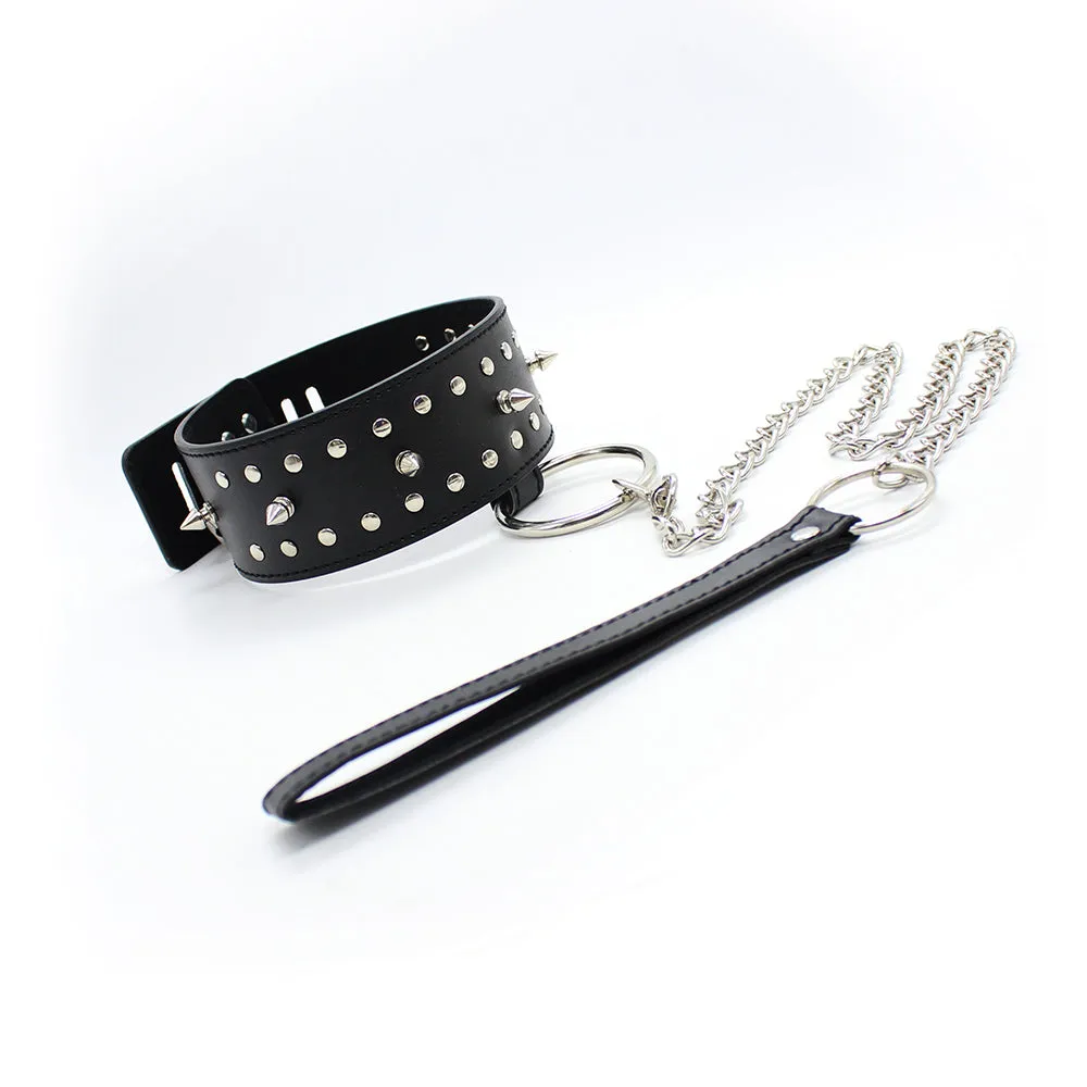 Fetish Fantasy Neck Collar &  Leash With Spikes | Black | Bondage