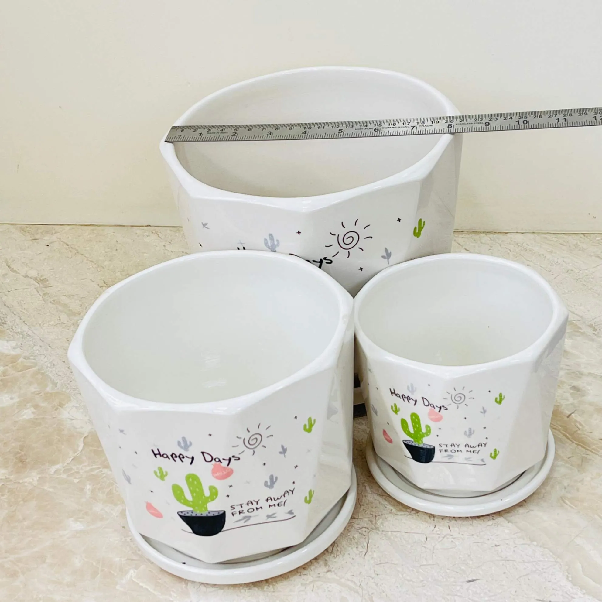 Fun Cactus Print Ceramic Pot Set Of 3