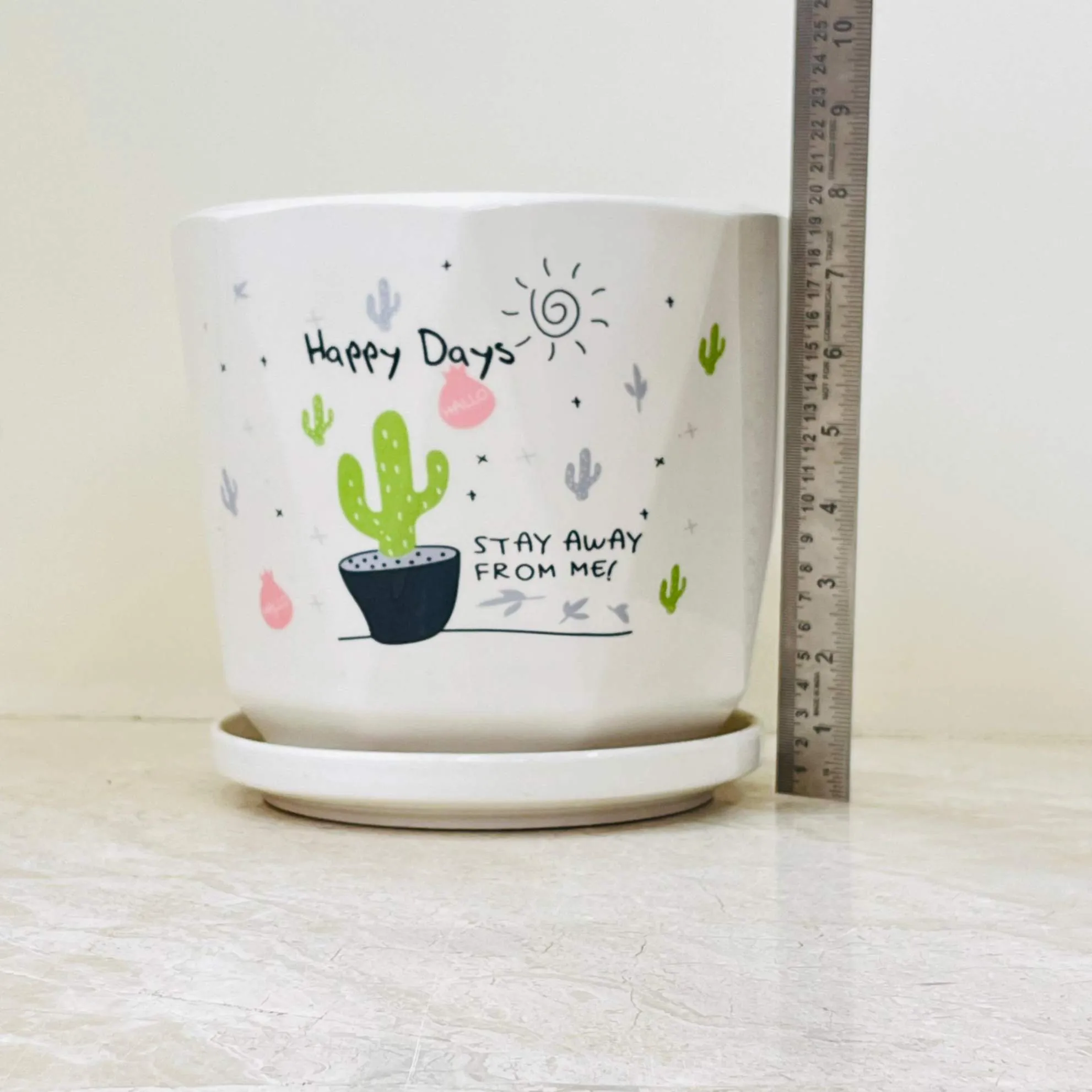 Fun Cactus Print Ceramic Pot Set Of 3