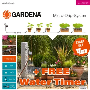 GARDENA Micro-Drip Start Set for Flower Pots - Medium   FREE Water Timer