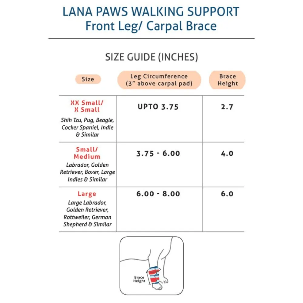 Lana Paws Front Leg Splint Braces for Carpal Support and Mobility for Dogs and Cats (Black)