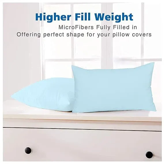 linenaffairs Microfiber Filled Pillow Set of 2 for Sleeping | Durable and Ultra Soft Pillow| Takiya set of 2| Light Blue Solid | 16 x 24 Inch