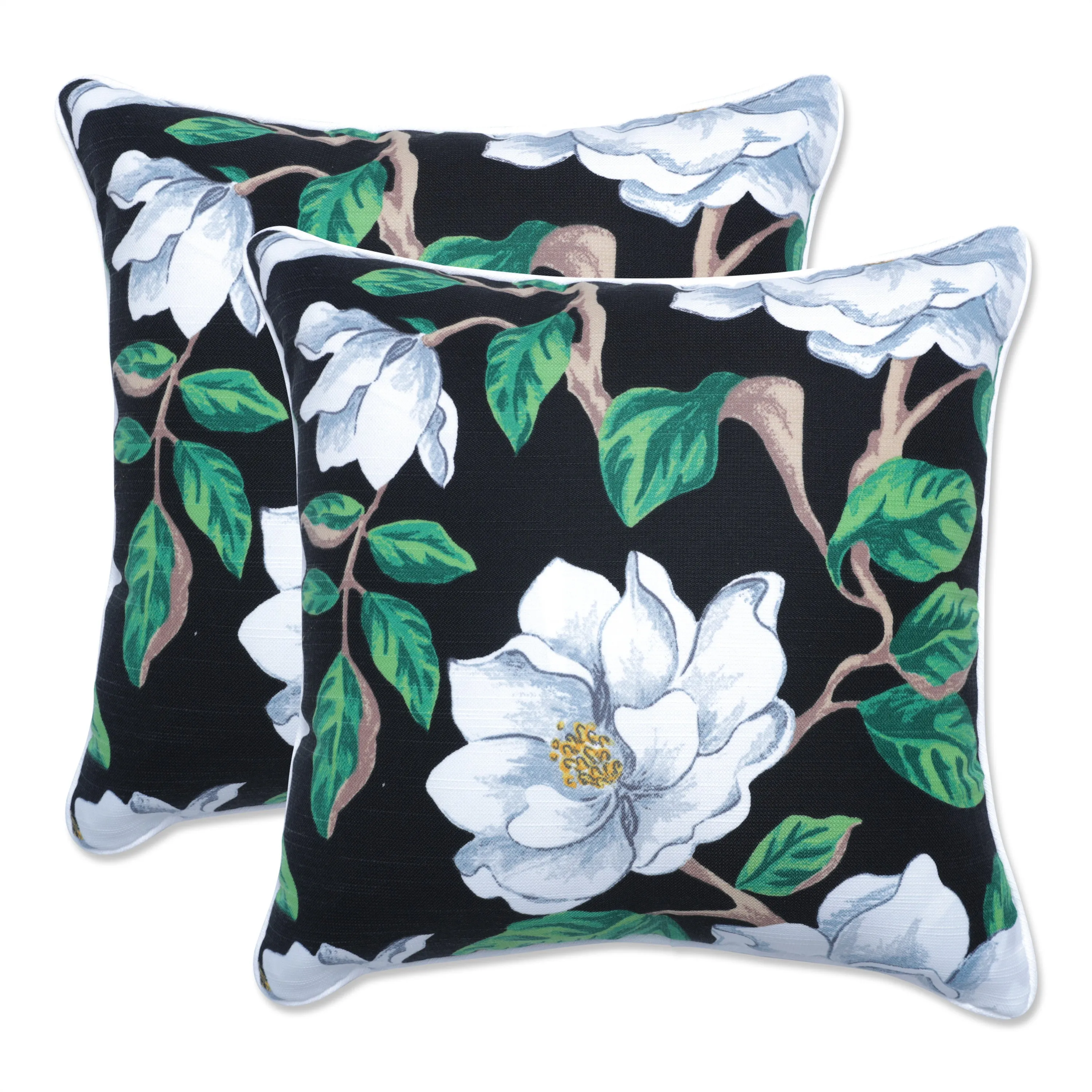 Magnolia Black 16.5-Inch Throw Pillow (Set of 2)