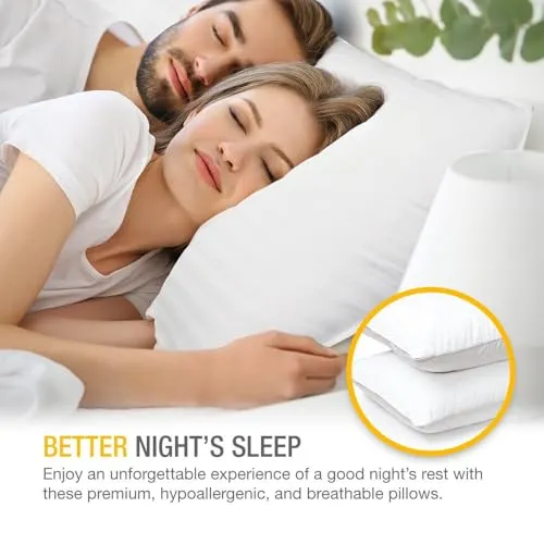 Mother® Soft Microfiber Bed Pillow - Hypoallergenic, Supportive, Standard Size Pillow for Comfortable Sleep, 16X24 Inch, White (2)