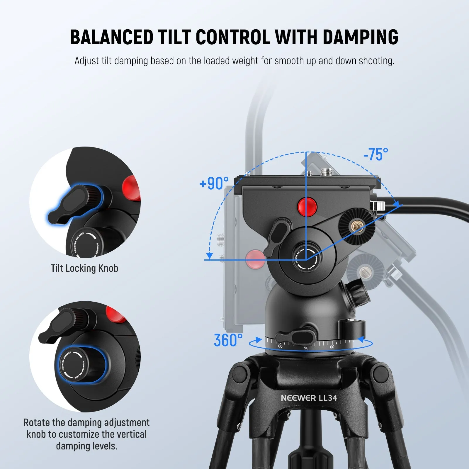 NEEWER LL34 78" Heavy Duty Carbon Fiber Tripod with Damping Adjustable Fluid Head