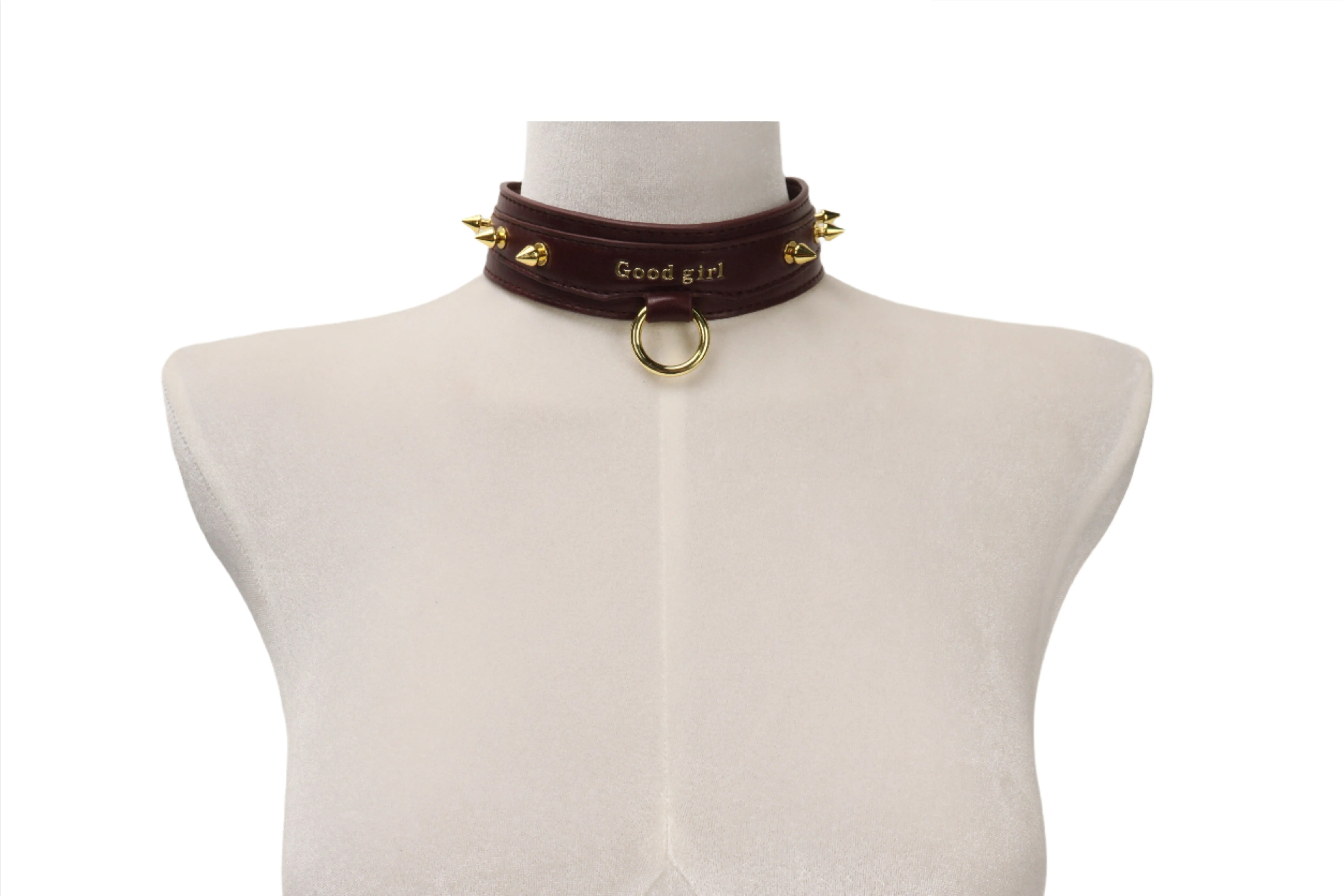 "Good Girl" Neck Collar With Gold Spikes | Fetish | Bondage