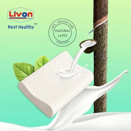 Rest Healthy Organic Pure Natural, Breathable, Orthopaedic, Durable, Hypoallergenic, Neck Support, Cooling, Latex Contour Pillow by Livon Comforts