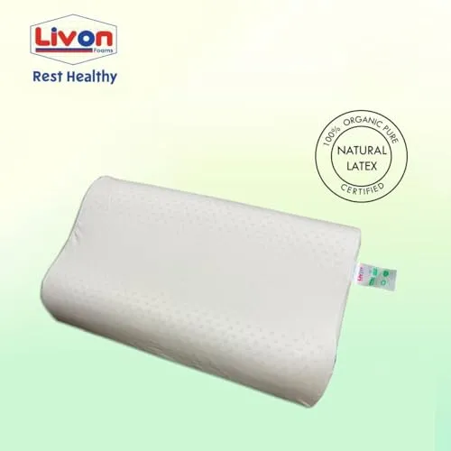 Rest Healthy Organic Pure Natural, Breathable, Orthopaedic, Durable, Hypoallergenic, Neck Support, Cooling, Latex Contour Pillow by Livon Comforts