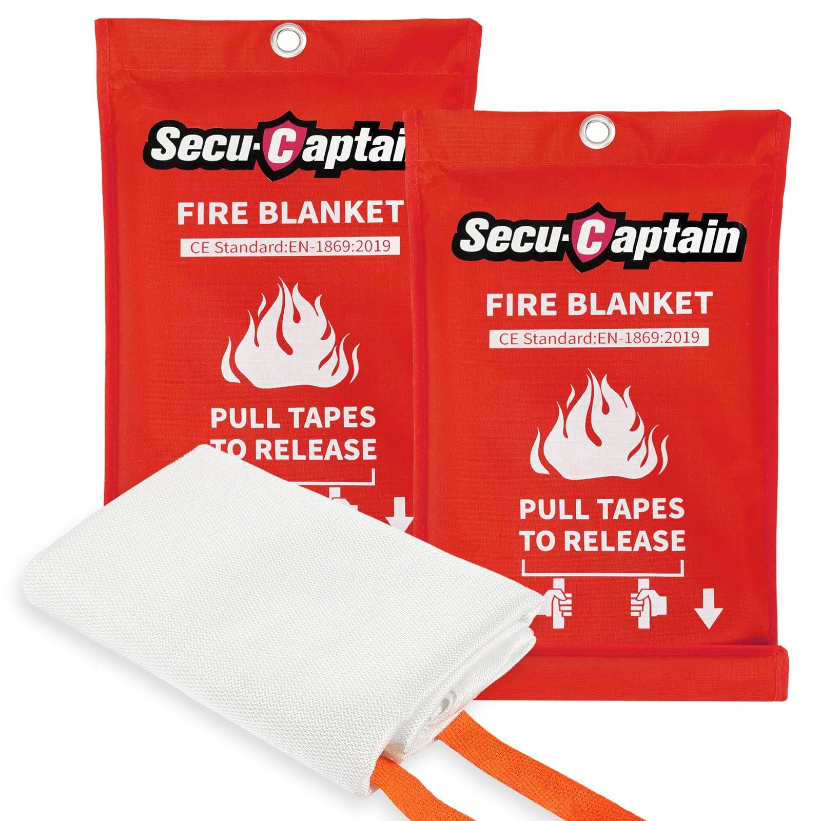 SecuCaptain Emergency Fire Blanket for Home and Kitchen - 2 Pack 40"x40" Flame Suppression Fiberglass Fire Blankets for House Camping Car Office Warehouse Emergency Survival Safety