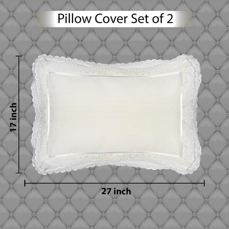 Seema Home Decor Cotton Lace Pillow Cover Set | Soft & Decorative | Comfortable & Breathable Pillow Covers for Bed, Sofa, Couch, Livingroom | Pillow Cases | Solid Desgin (Pack of 2) - White