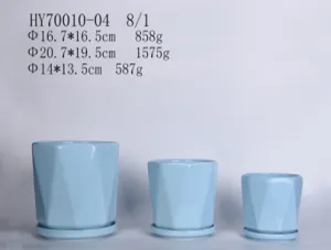 Set of 3 Modern Round Ceramic Pots in Pastel Blue | Ideal for Indoor Plants