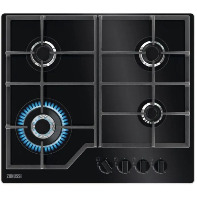 Zanussi ZGGN645K 4 Burner Gas Hob, Black on Glass